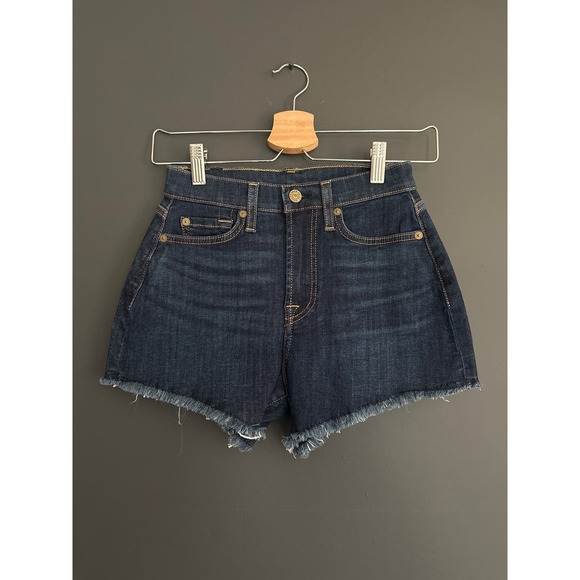 7 For All Mankind Pants - 7 For All Mankind High Rise Cut Off Denim Shorts Dark Blue Wash NEW Size 23